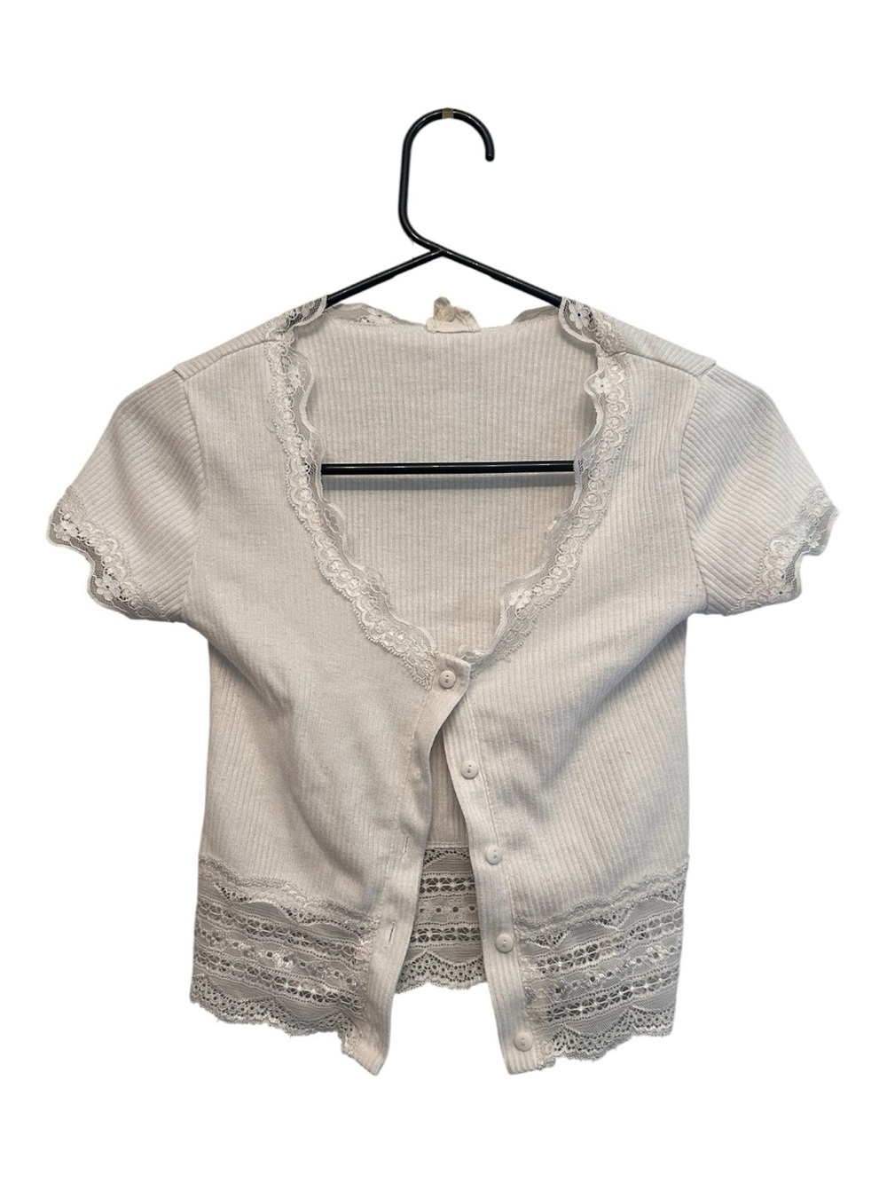 Caution To The Wind Cream Lace-Trim Cropped Button Cardigan Y2K Style XS
